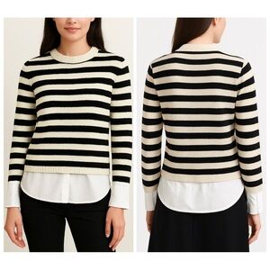 Brochure Walker Eton Layered Crew Looker Sweater Black Cream Stripes Size M Wool